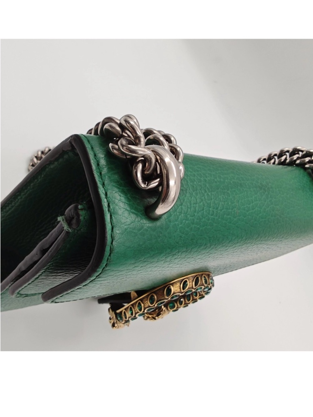 Gucci Dionysus Green Leather Chain Shoulder Bag Tiger Head - Picture 9 of 12